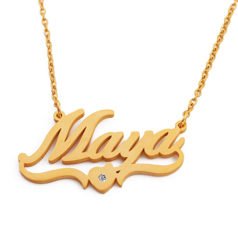 [Australia] - Kigu Maya Name Necklace Personalised Heart Shaped Gold Plated, Custom Dainty Name Pendants, Jewellery for Ladies, Girlfriend, Mother, Sister, Friends Inc Bag & Box 