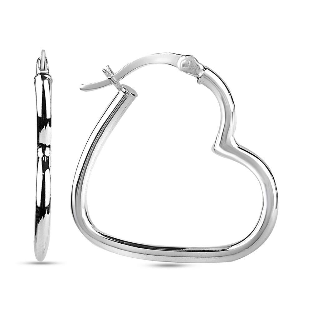 [Australia] - LeCalla Sterling Silver Jewelry Heart Hoop Earring for Teen Women Heart Glossy 