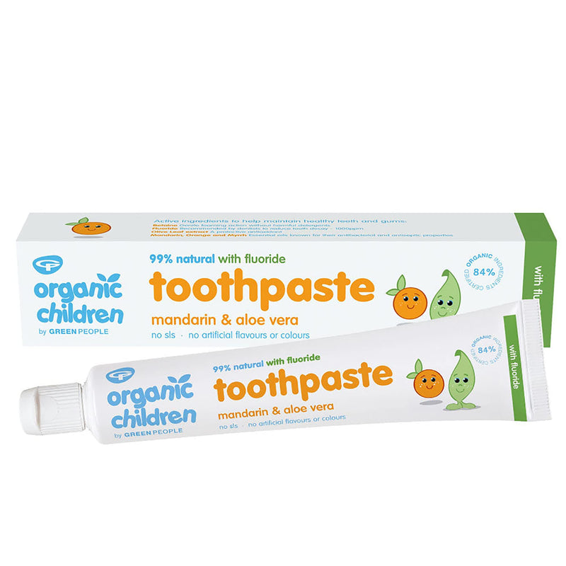[Australia] - Green People Organic Children Mandarin & Aloe Vera Toothpaste 50ml – with Fluoride | 100% Natural Toothpaste for Babies & Kids | Safe if Swallowed | SLS-free | Non Mint Toothpaste for Kids 