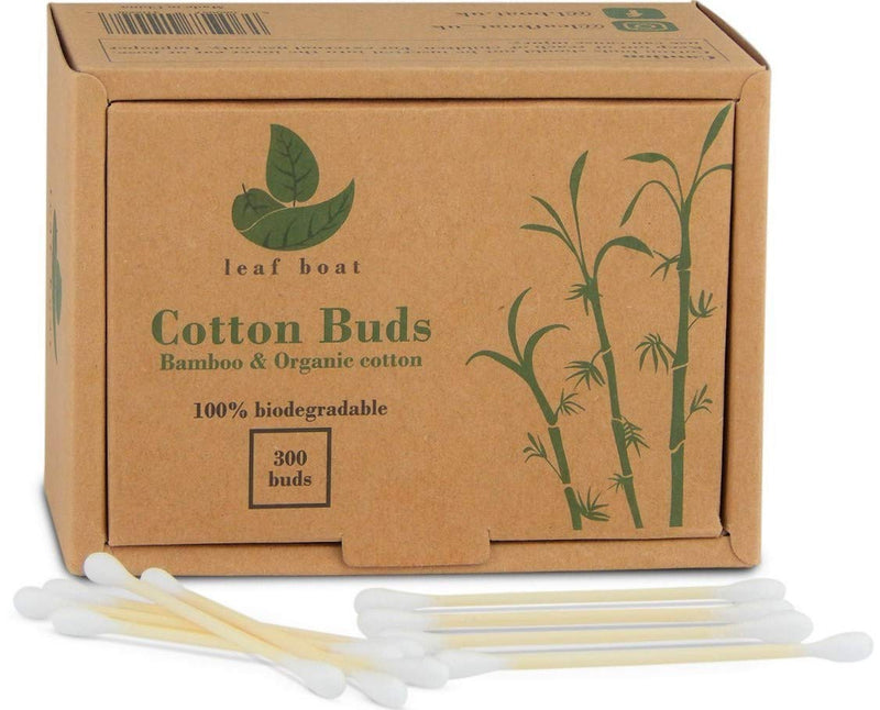 [Australia] - LEAF BOAT Bamboo Cotton Buds | Cotton Buds for Ears, makeup cleaning, etc. | GOTS Certified Biodegradable, Eco-Friendly and Plastic Free | Vegan | Recycled Packaging | (Pack of 1 Box, 300 Buds) 