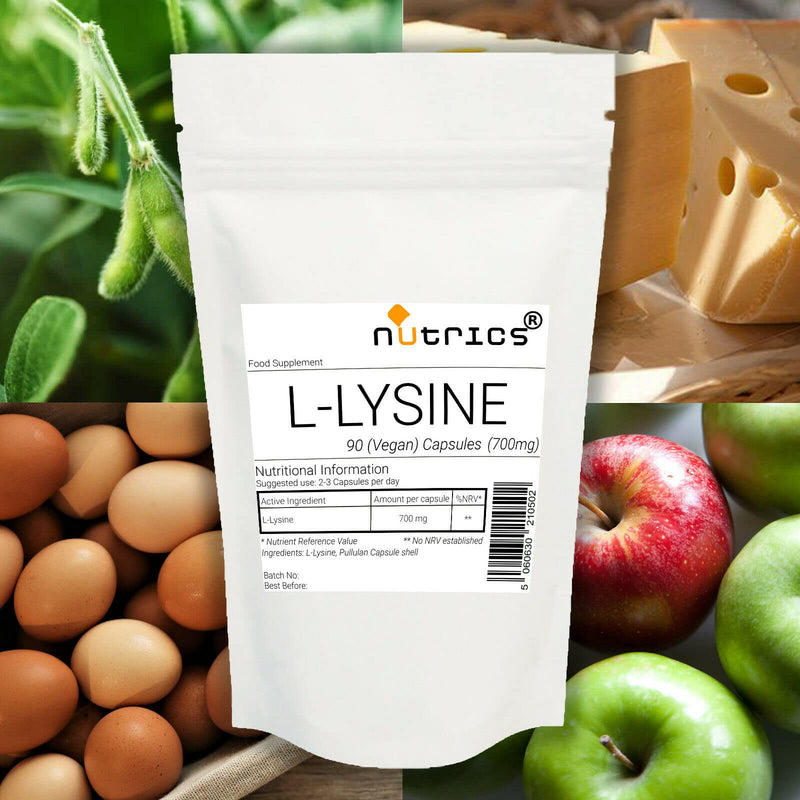 [Australia] - Nutrics® 700mg L LYSINE 90 V Capsules (1 Month Supply) Suitable for Vegan Vegetarian Halal Kosher 