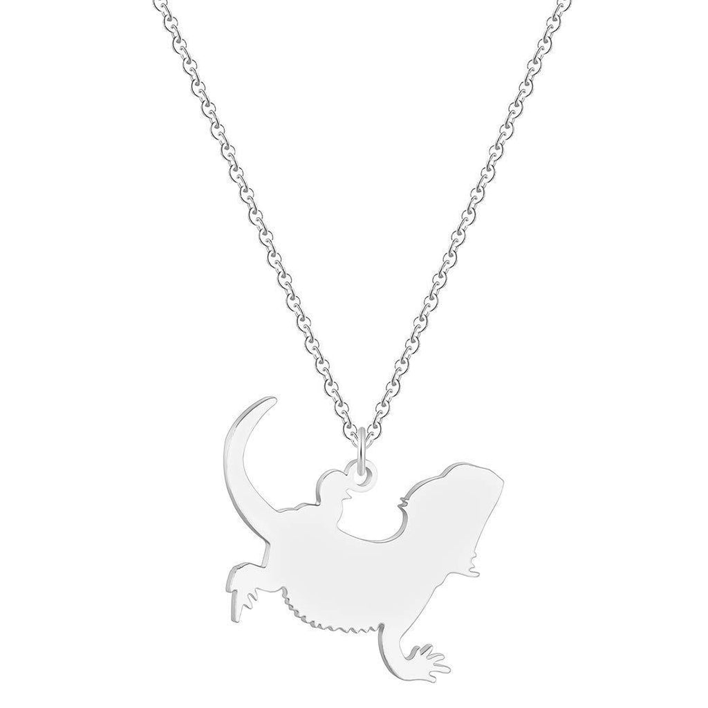 [Australia] - Chandler Bearded Dragon Lizard Necklace Dragon Jewelry Pet Reptile Gift Personalized Silver Gold Rose Gold Color Steel Collars 