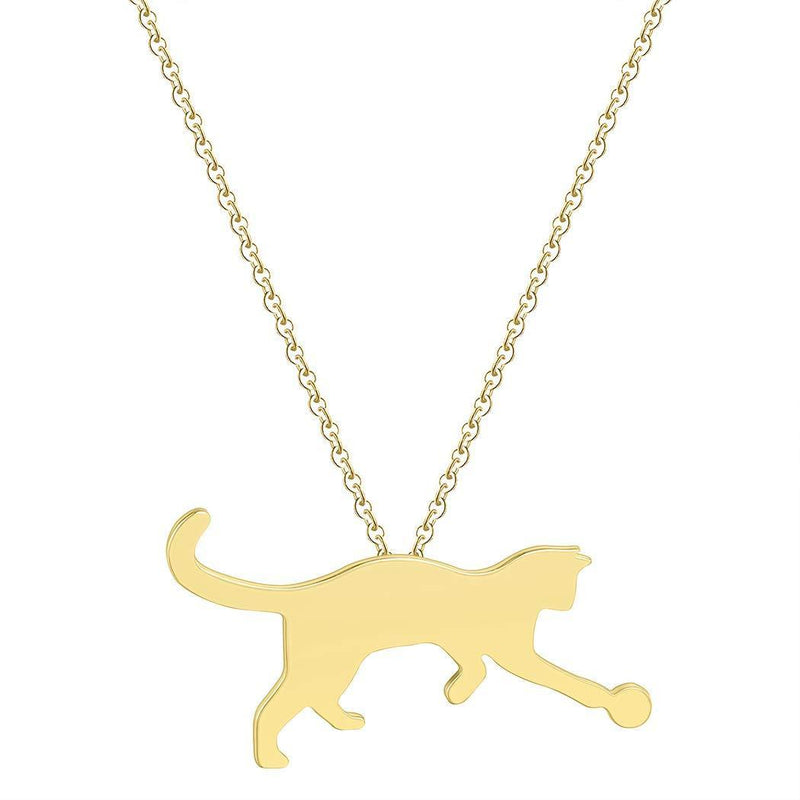 [Australia] - Chandler Handmade Designer Cat Playing Balls Pendant Necklace for Women Pet Lovers Gifts Stainless Steel Anti-Allergy Bijoux Gold 