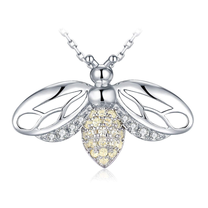[Australia] - JewelryPalace Golden Cubic Zirconia Hollow Wing Honey Bee Pendant Necklace 925 Sterling Silver 18 Inches Box Chain 