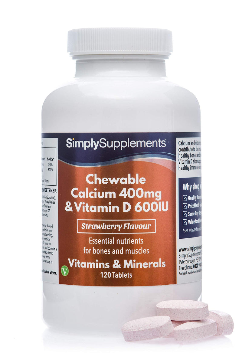 [Australia] - Chewable Calcium & Vitamin D3 Tablets | Vegetarian Friendly | Popular Supplement to Support Bone Health & Immune System | 120 Tablets | Manufactured in The UK 