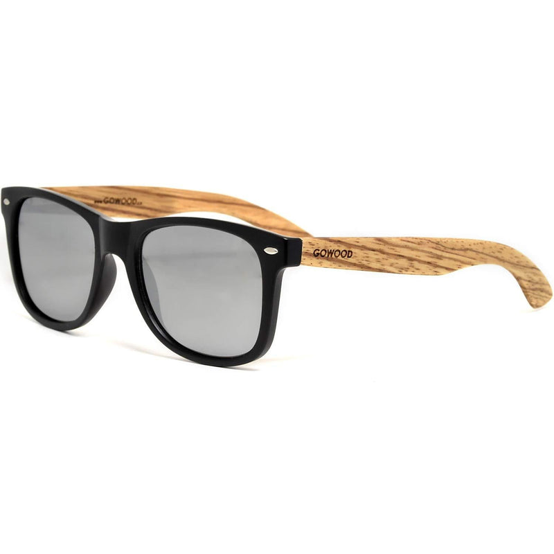 [Australia] - Sunglasses for Men and Women with Zebra Wooden Legs and Polarised Lenses GOWOOD Silver Mirrored 