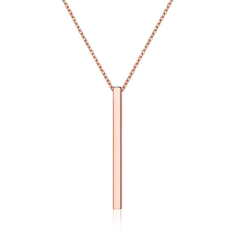 [Australia] - 925 Sterling Silver Bar/Droplet Necklace for Women Fashion Jewelry Minimalist Pendant with Rolo Chain(Gift Wrapped) 05 No Personalized Rose Gold Bar 