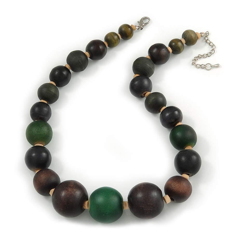 [Australia] - Avalaya Brown/Green Graduated Wood Bead Necklace - 42cm L/ 4cm Ext 