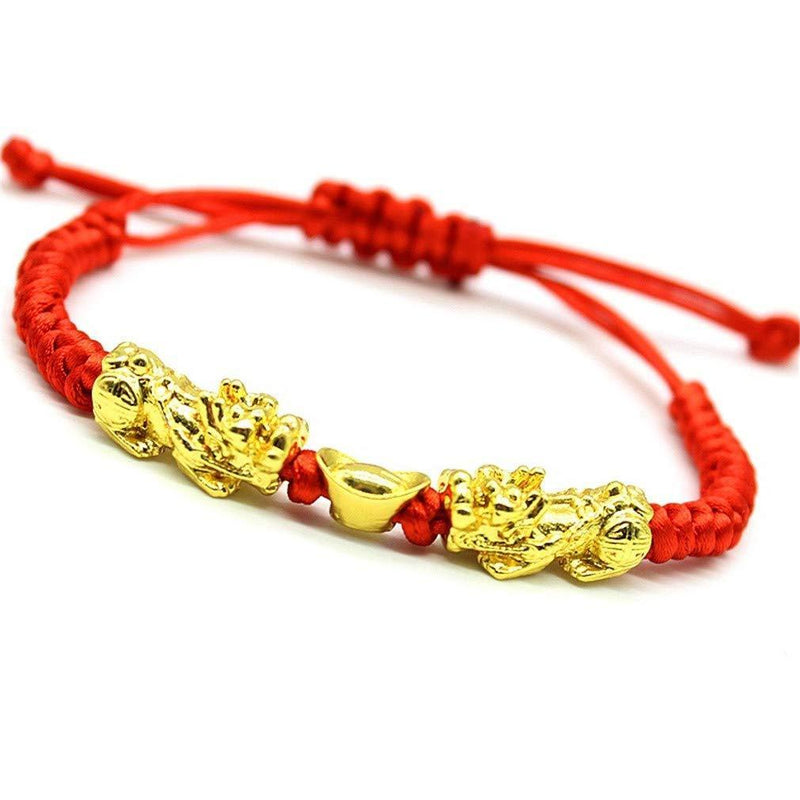 [Australia] - MANRUO Feng Shui The Best Red String Bracelet with Double Pi Xiu/Pi Yao and Golden Wealth Ingots Bracelet Jewelry Attract Wealth and Good Luck 