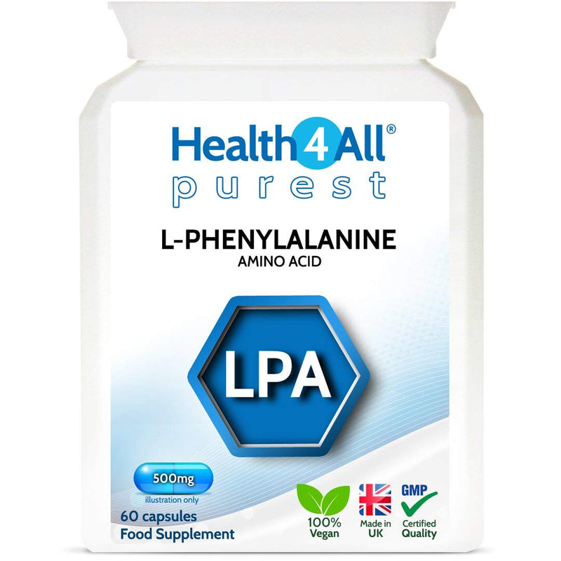 [Australia] - L-Phenylalanine 500mg 60 Capsules (V) .(not Tablets) Purest- no additives for Mood, Memory, Attention and Thyroid. Vegan Natural L- Form. Made in The UK by Health4All 60 Count (Pack of 1) 