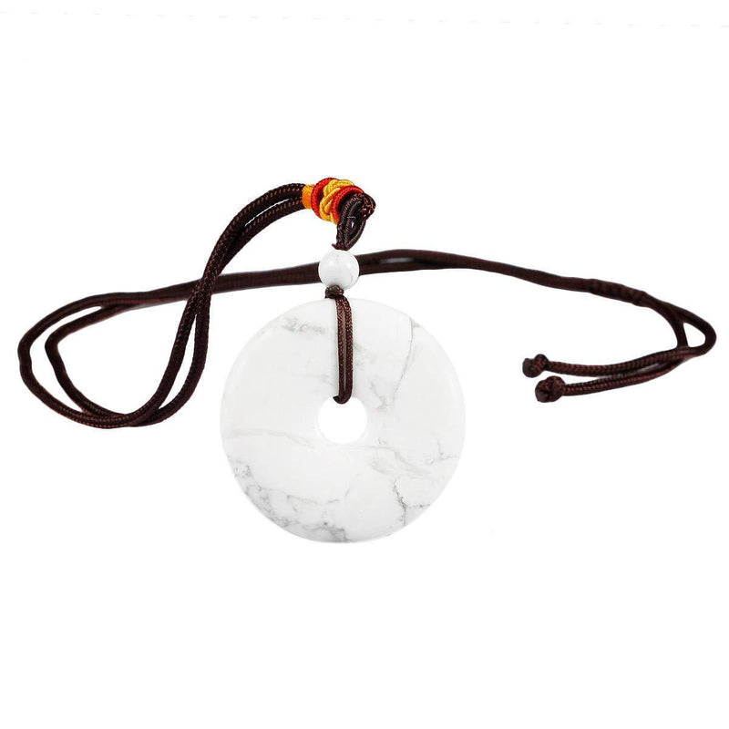 [Australia] - KYEYGWO Round Donut Semi-Precious Stone Pendant Necklace for Men Women with Adjustable Chain 03-White Howlite Turquoise 