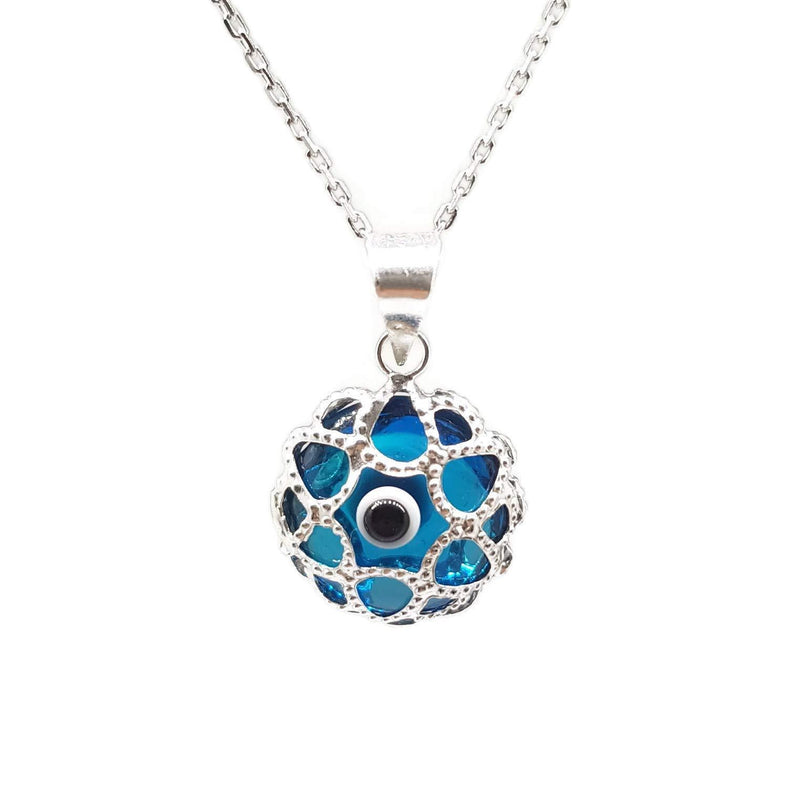 [Australia] - Mystic Jewels by Dalia - Evil Eye Crystal Necklace and 925 Sterling Silver - Filigree Turkish Eye - for Men and Women 