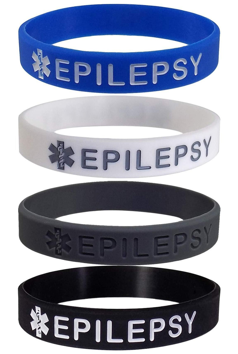 [Australia] - Max Petals - Epilepsy Medical Alert ID Silicone Bracelet Wristbands 4 Pack 