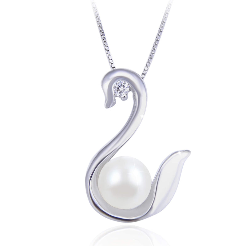 [Australia] - PEARLOVE Women's Swan Pendant Necklace 925 Sterling Silver Freshwater Cultured Pearl Pendant Necklace, Fashion Birthday Jewelry Gift for Women & Girls with Elegant Gift Box Swan Necklace 