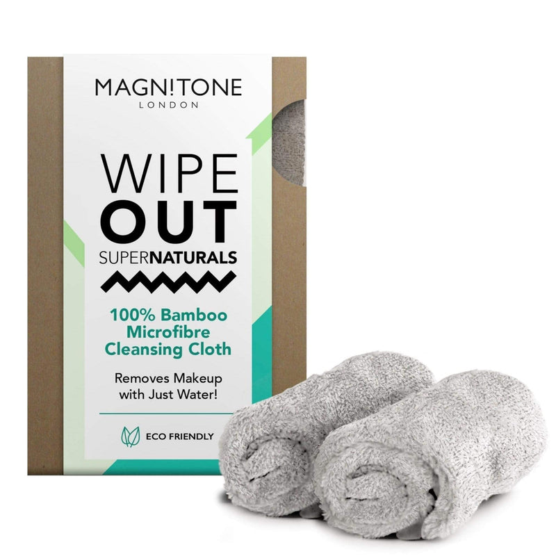 [Australia] - Magnitone London WipeOut Extraordinary 100% Bamboo MicroFibe Super Natural Cleansing Cloth, Grey - 40cm x 17cm each - Pack of 2 