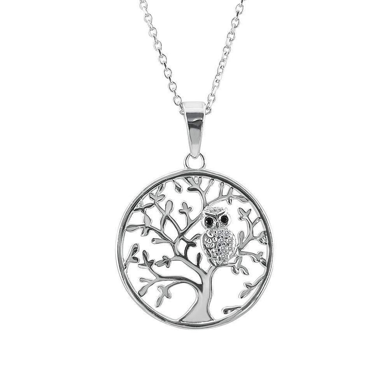 [Australia] - Kiara Jewellery 925 Sterling Silver Rhodium Plated Tree Of Life Pendant Necklace With An Owl On A Branch On 18" Italian Diamond Cut Trace Or Curb Chain. 