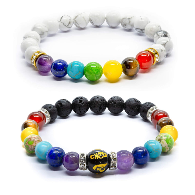 [Australia] - WICCSTAR 2 pcs 7 Chakra Bracelet. Crystal Jewellery & Meaning Card 