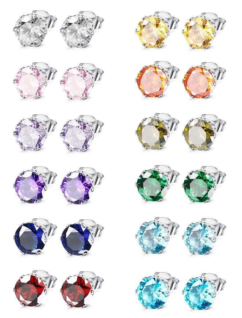 [Australia] - Milacolato Jewelry Stainless Steel Womens Colorful CZ Stud Earings Set Piercing 12 Pairs A:12 Pairs 3mm 