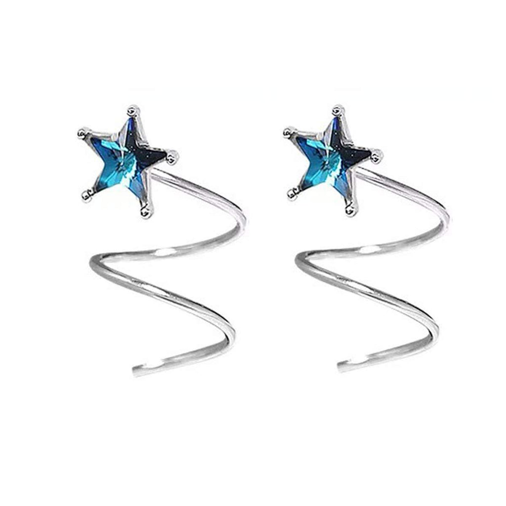 [Australia] - FarryDream 925 Sterling Silver Blue Crystal Star Earrings for Teen Girls Fashion Wrap Earrings 