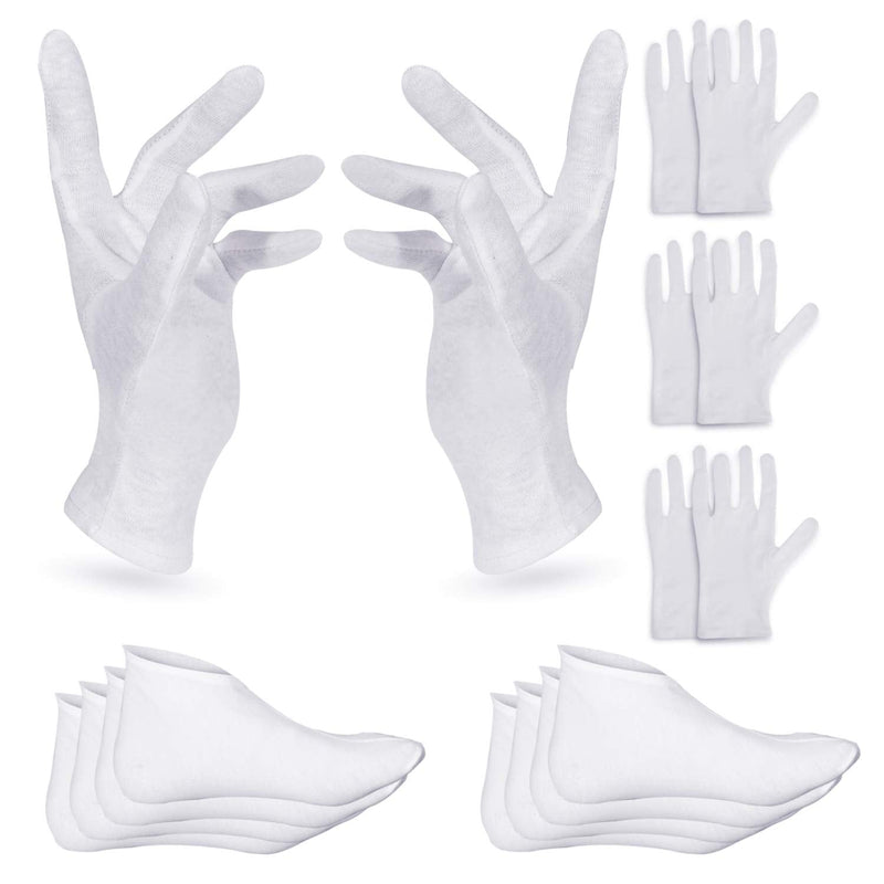 [Australia] - 4 Pairs Moisturising Gloves and 4 Pairs Socks Nabance Moisturising Cotton Gloves Moisture Socks White Hand Gloves for Dry Hands Skin Care and Foot Spa(8 pairs/16pcs) 16 Count (Pack of 1) 