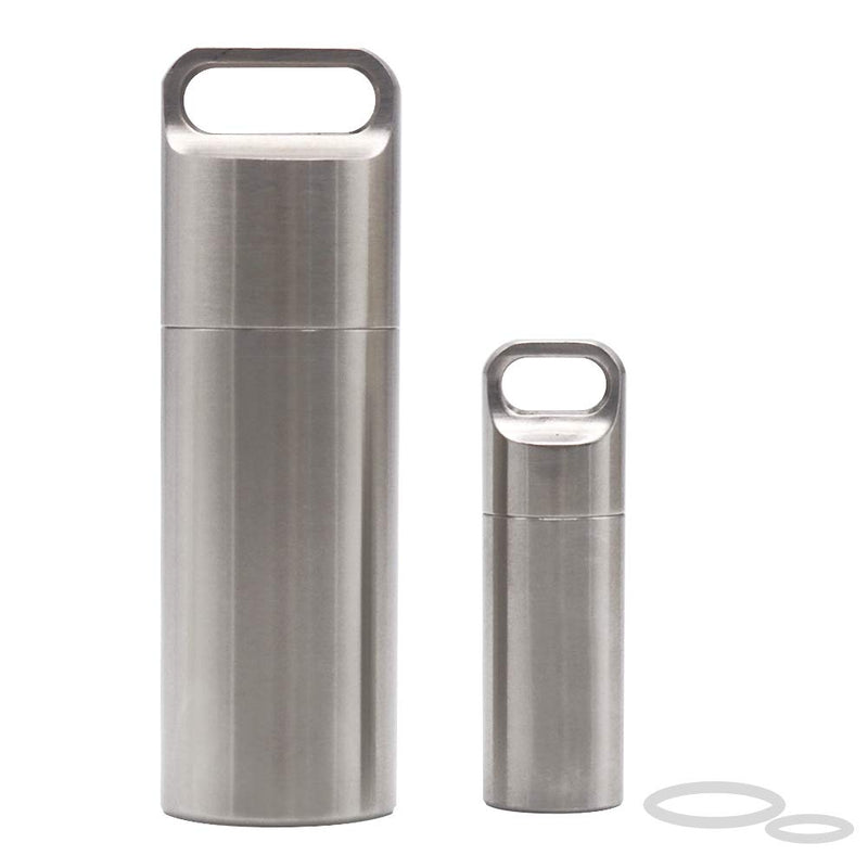 [Australia] - Waterproof Stainless Steel Pill Case Keychain, Durable Travel Pill Box Bottle Holder Tough for Men Purse Pocket Outdoor Emergency Kit Silver 