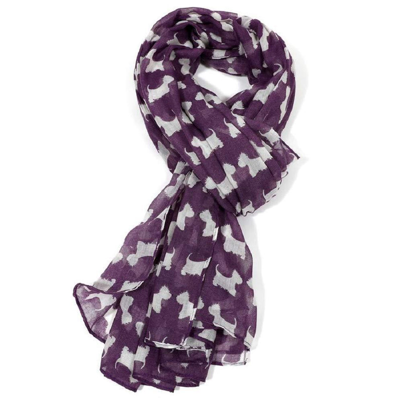 [Australia] - LilyRosa® Grey Dog Scarf, Scottie Westie Highland White Dogs Print Navy Blue Red Purple Scarf Wrap Shawl 
