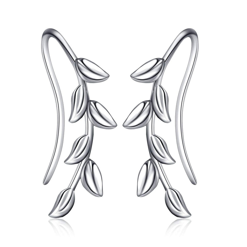 [Australia] - Sterling Silver Ear Climber Crawler Earrings Leaf Earrings for Women Girls,Ear Cuff Earrings with Cubic Zirconia 