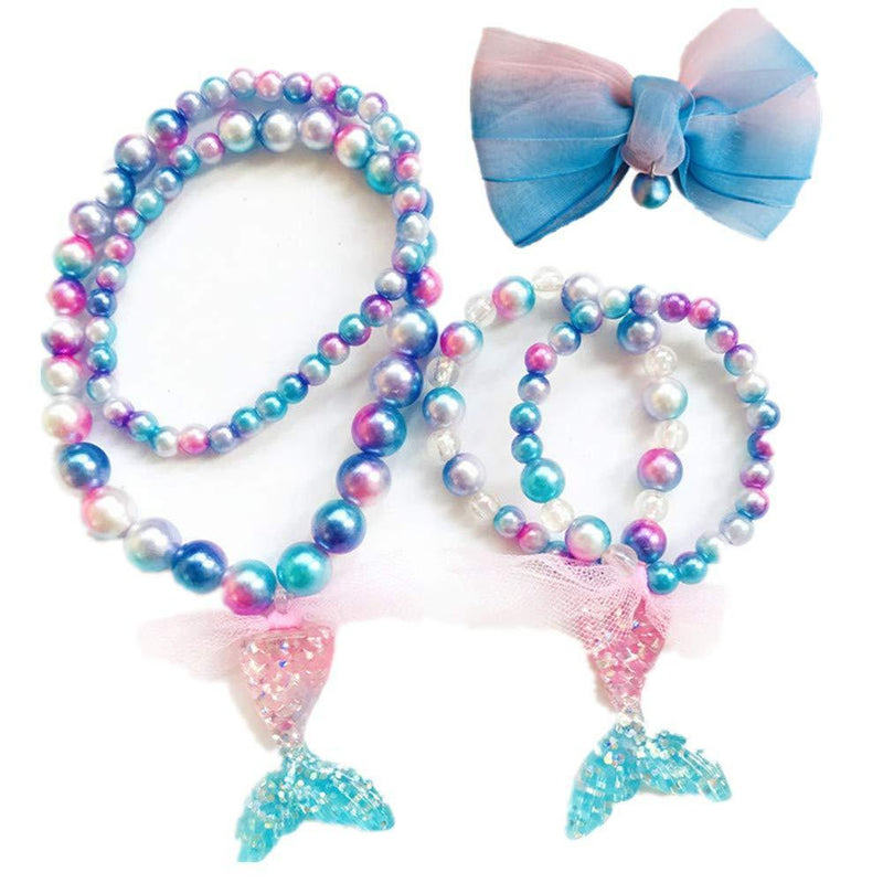 [Australia] - CHTENG 3Pcs Little Girls Princess Jewelry Dress-up Mermaid Necklaces Bracelet and Hair clip 01 