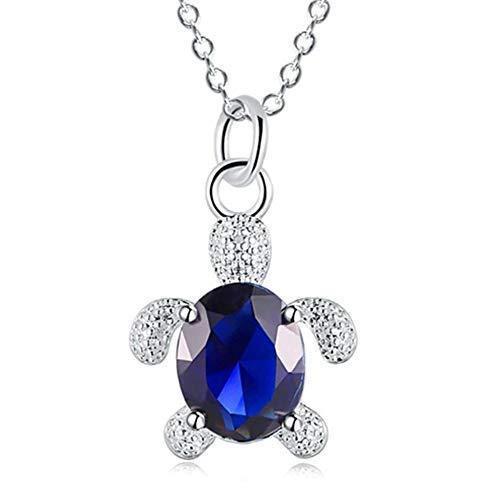 [Australia] - IzuBizu London Womens 925 Sterling Silver Blue Turtle Diamond Cubic Zirconia Crystal Animal Necklace Box 