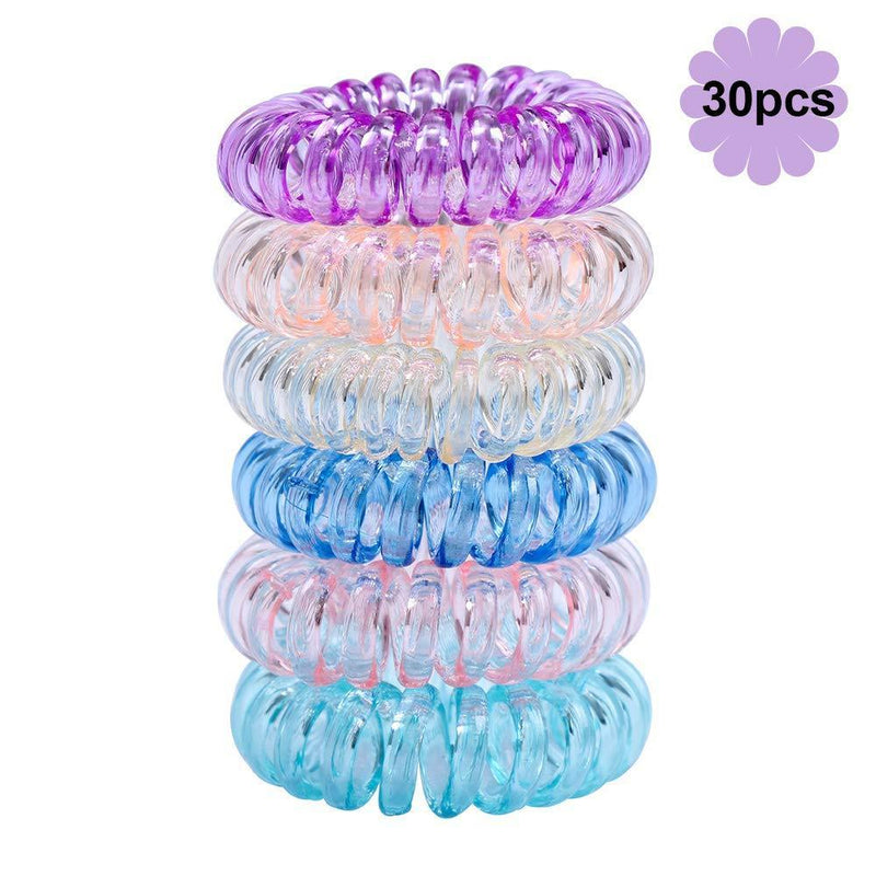 [Australia] - 30 Pieces Spiral Elastic Ponytail Holder, Colorful Stretchy Hair Ties Band for Girls Women Hair Accessories Purple/Pink/Orange/Blue/Light Orange/Cyan 