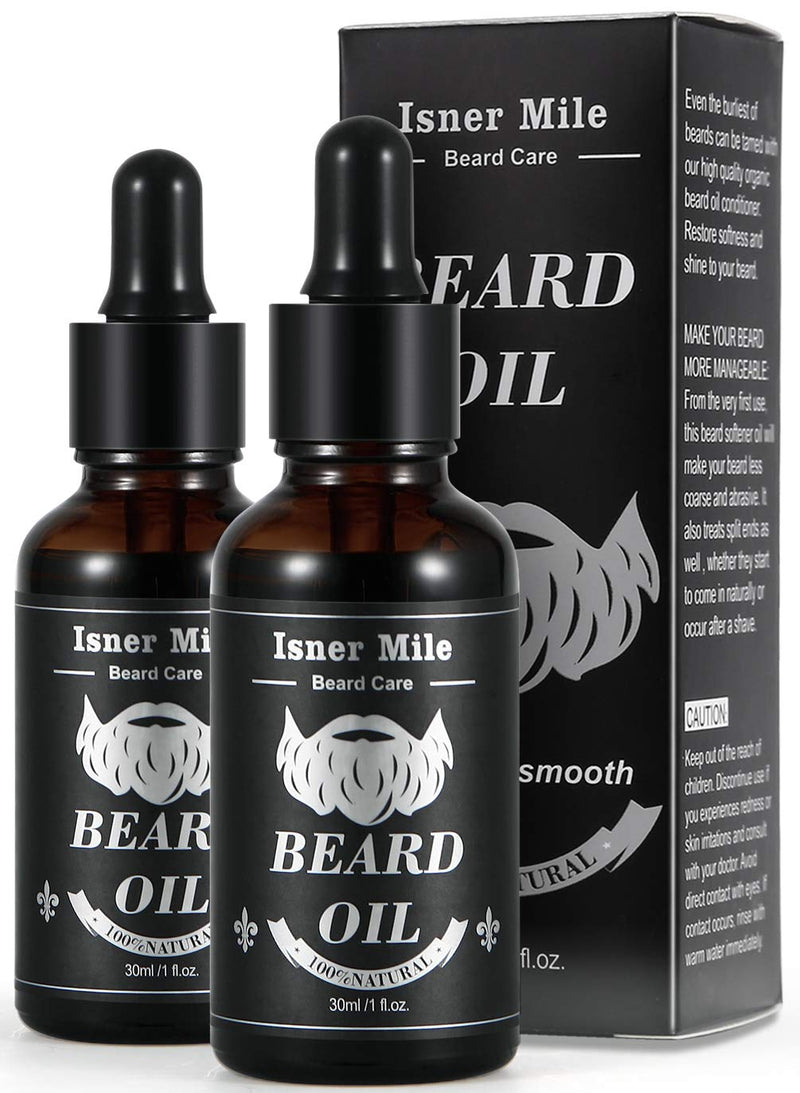 [Australia] - Isner Mile 2 Pack Beard Oil for Men with Castor Oil Serum Conditioner Light Magic Scent, 100% Pure Natural Premium Beard Growth Oil to Cure Beard Itch, Soften, Moisturizing & Strengthen Mustache 1 