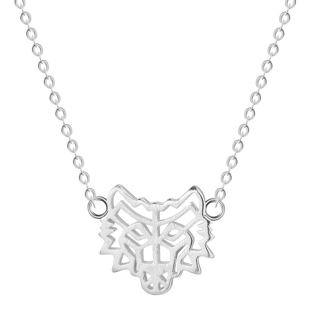 [Australia] - Chandler 925 Sterling Silver Outline Wolf Necklace Animal Jewelry Wolf Totem Pendant Native American Jewelry Men Necklace 