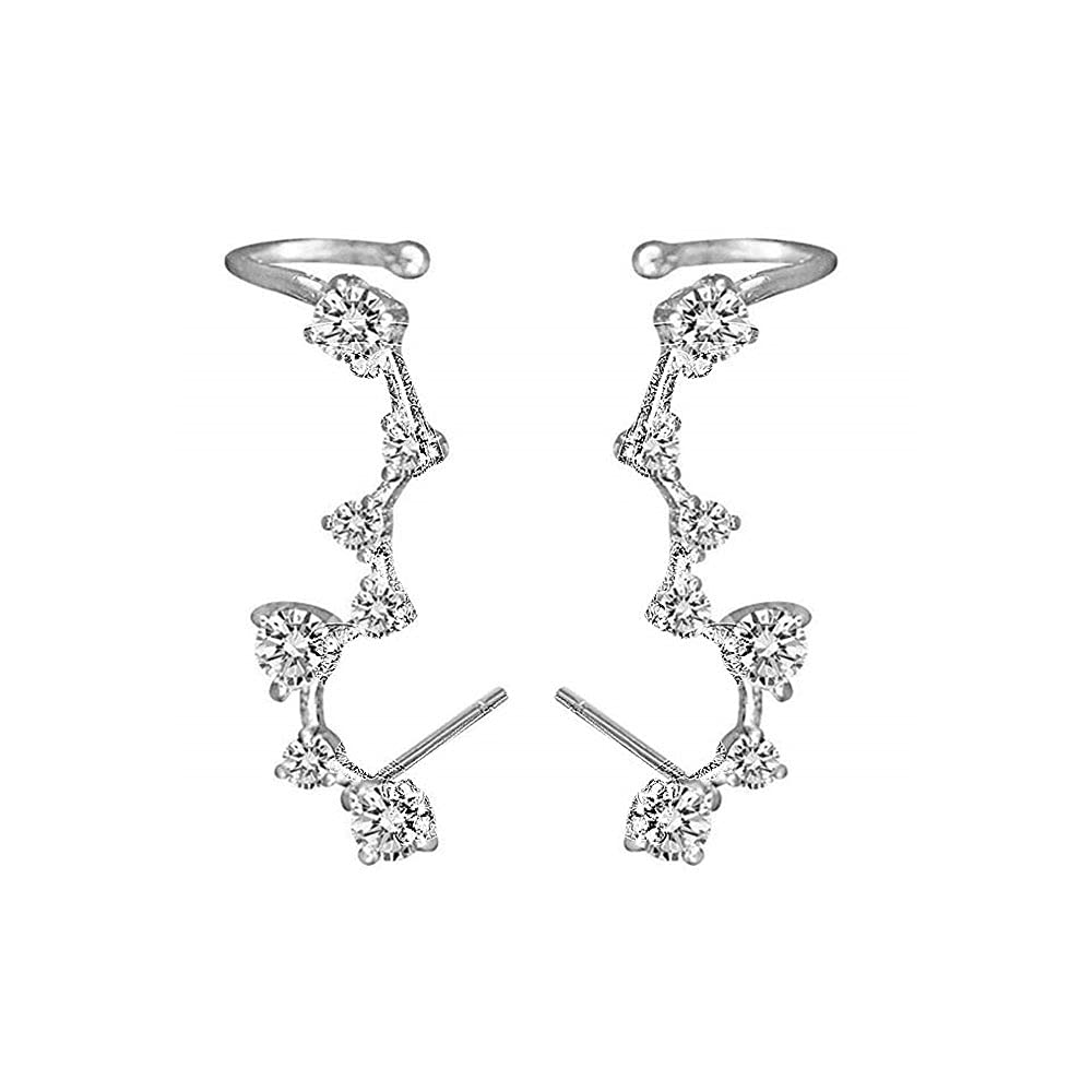 [Australia] - 7 Crystals Ear Climber | Crawler Sterling Silver Stud Earrings for Women Girls Hypoallergenic Jewlary 