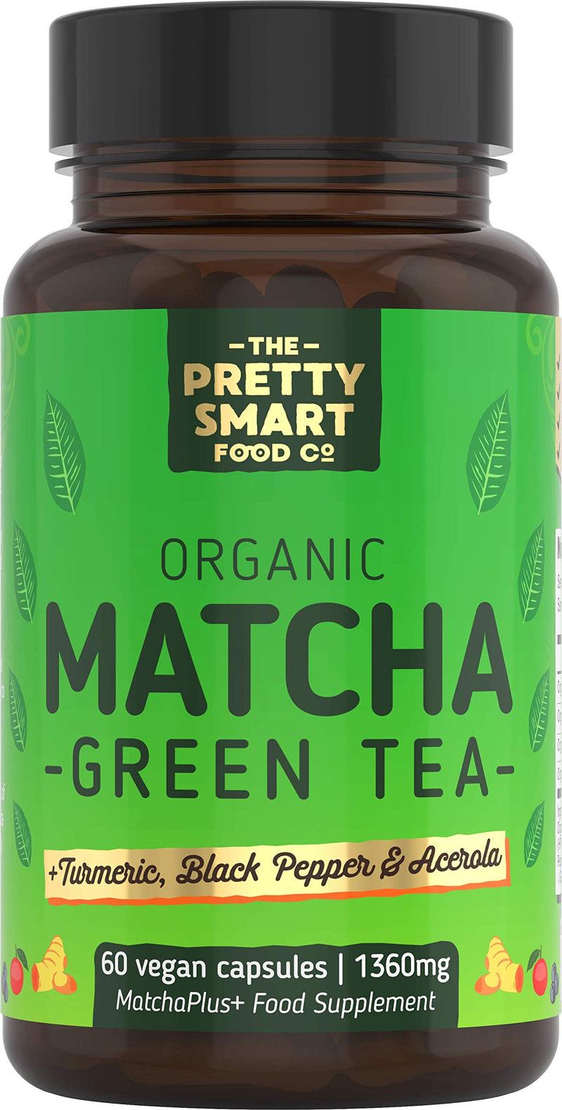 [Australia] - Green Tea Extract Capsules - Organic Matcha Green Tea Tablets - Boosted with Turmeric, Acerola Cherry & Black Pepper - 1360MG Complex - Green Tea Supplement - 60 Capsules - UK Made 
