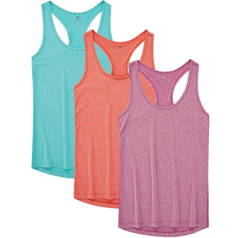 [Australia] - JINSHI Women Activewear Vest Workout Running Shirts Dry Fit Yoga Racerback Tank Tops 3 Pack XL Green/Pink/Orange 