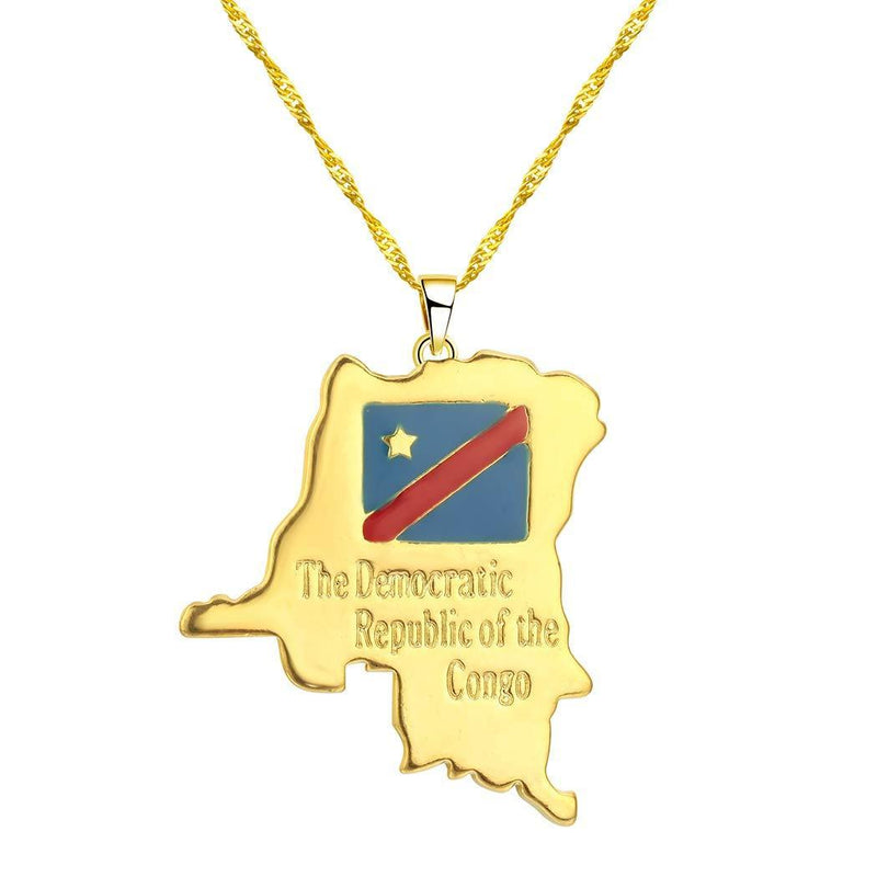 [Australia] - Chandler Democratic Republic of The Congo Map Small Pendant Necklace Gold Color DRC Jewelry 