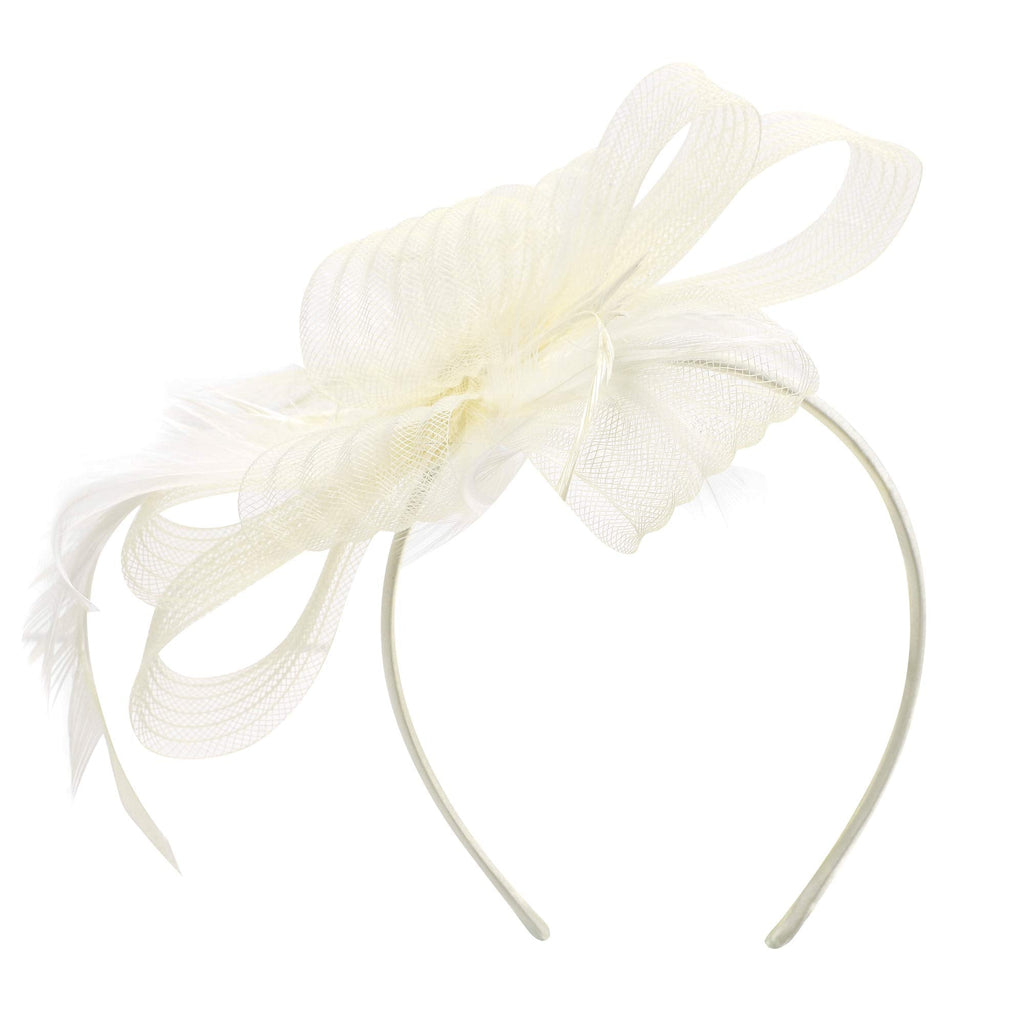 [Australia] - Ladies Retro Elegant Flower Hair Fascinator Hat Feather Mesh Net Veil Wedding Hats Vintage Hair Accessories Women Headwear with Headband and Clip for Cocktail Tea Party Beige 