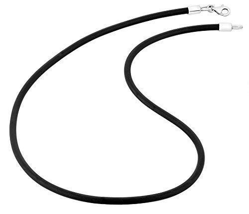 [Australia] - Nenalina Women's Rubber Necklace Rubber Cord Black 42 cm + 5 cm Extension with Lobster Claw Clasp 925 Sterling Silver 803003-042 
