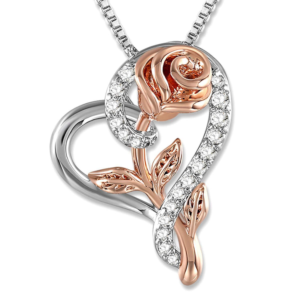 [Australia] - 925 Sterling Silver Heart Necklace for Women White/Rose Gold Plated Love Rose Pedent Jewellery Gifts for Her Girls Wife Girlfriend on Birthday Anniversary 1-rose White Gold 