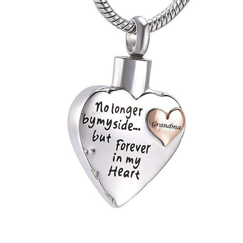 [Australia] - Heart Necklace Cremation Jewelry for Ashes No Longer By My Side Forever In My Heart Carved Ash Holders Pendant Memorial Keepsake Locket Urn Jewelry for Human Ashes Adult Grandma Mom Sister (Grandma) 
