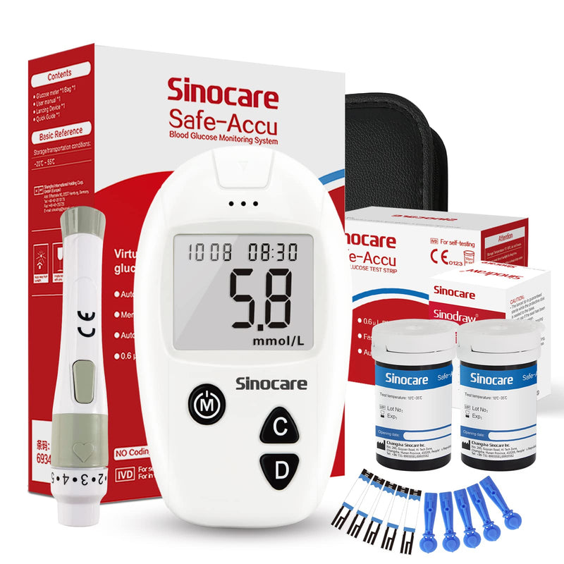 [Australia] - sinocare Diabetes Testing Kit / Blood Glucose Monitor Safe Accu Blood Glucose Sugar Test Kit [Upgraded version] with Strips x 50 & Case for UK Diabetics -in mmol/L 