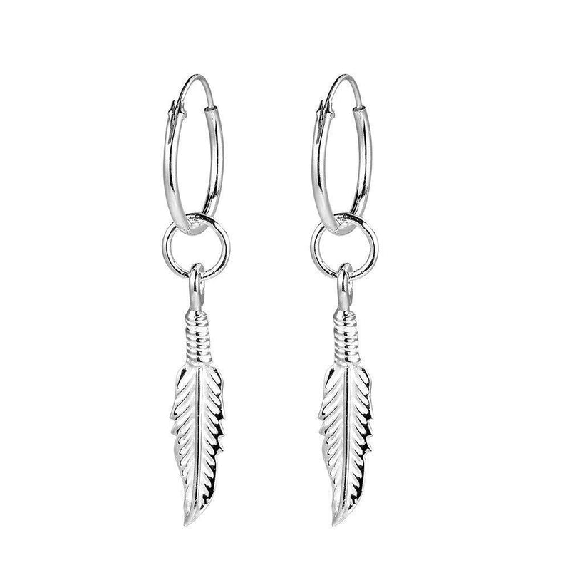 [Australia] - Fu You 925 Sterling Silver Earrings Feather Hoop Earrings Drop Earrings for Women Men Girls Hoops Diameter 16mm 