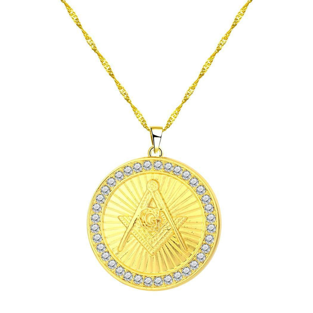 [Australia] - Chandler Hip Hop Gold Color Freemason Masonic Necklaces Bling Compass G Pendants Crystal Jewelry Masonic Temple Gifts for Men Women 