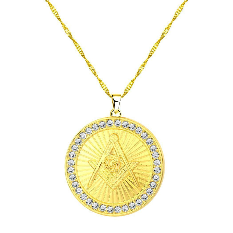 [Australia] - Chandler Hip Hop Gold Color Freemason Masonic Necklaces Bling Compass G Pendants Crystal Jewelry Masonic Temple Gifts for Men Women 