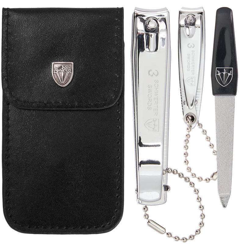[Australia] - 3 Swords Germany - brand quality 2 piece manicure pedicure grooming kit set FINGER & TOE NAIL CLIPPER in synthetic leather case - Made by 3 Swords (6721) SILVER 