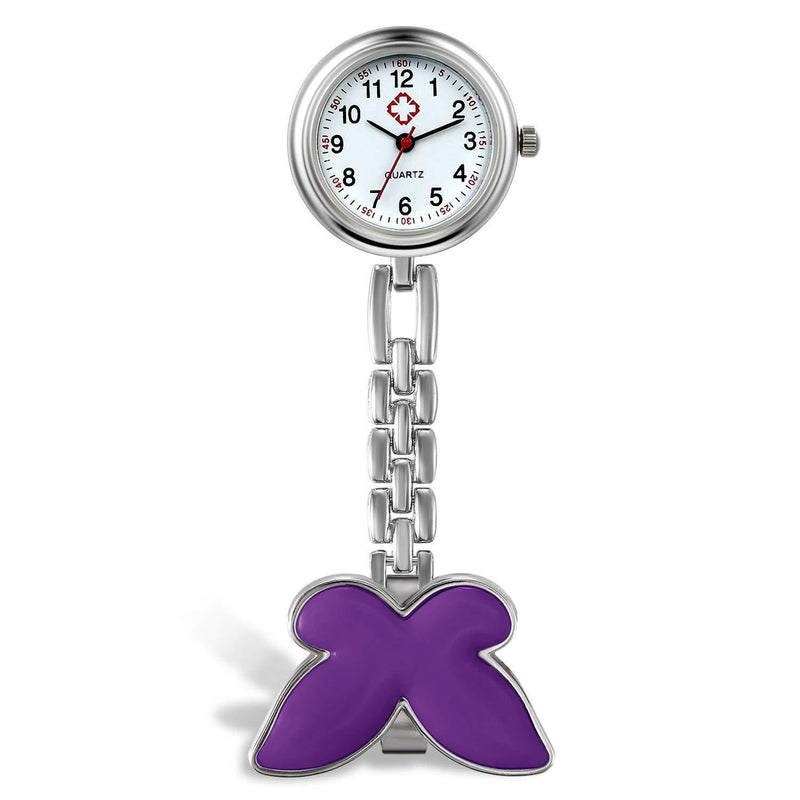 [Australia] - AVANER Nurse Watch Heart Shape Smile Face Clip On Fob Watch Candy Color Clasp Lapel Watch Hanging Pocket Watch for Women (6 Colors) Purple 
