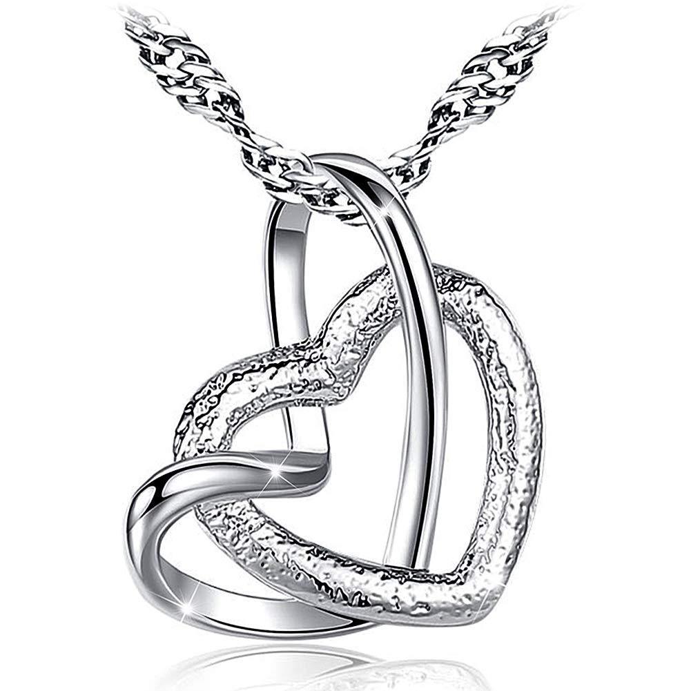 [Australia] - Gleamart Double Heart Necklace Silver Pendant for Girl Woman 