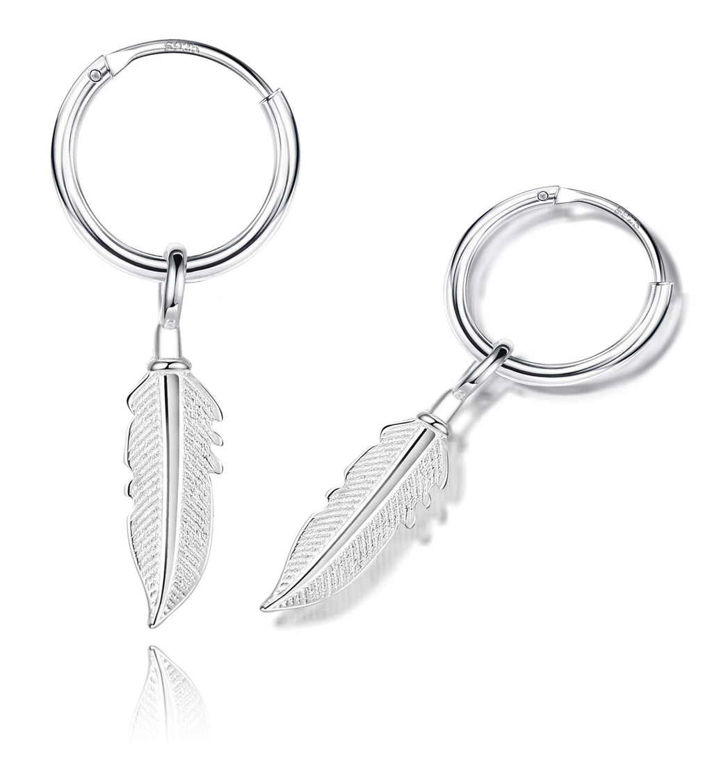 [Australia] - Sllaiss 925 Sterling Silver Leaf Earrings Feather Earrings for Women Dangle Hoop Earrings White Gold Plated 