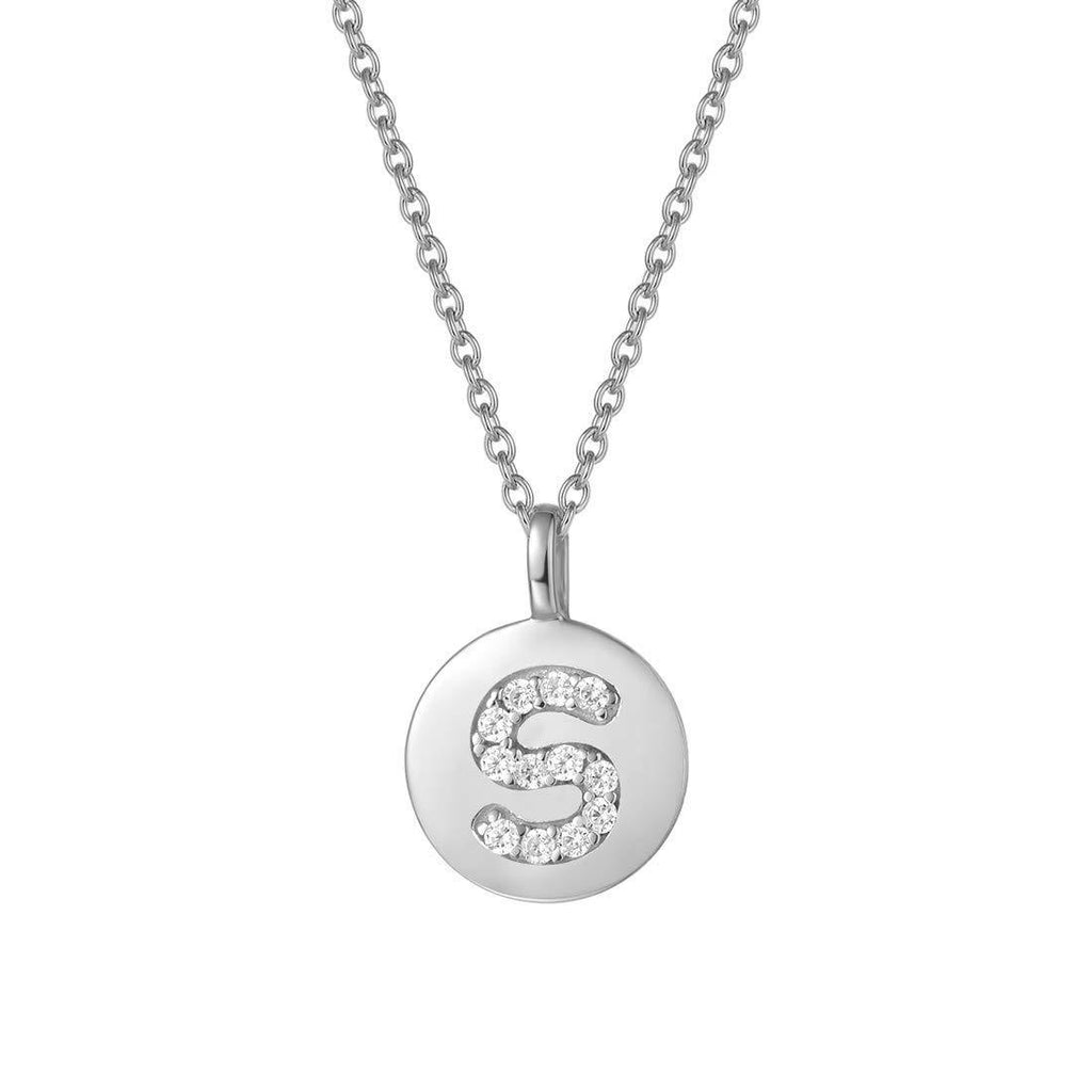 [Australia] - AGVANA Initial Necklace, 925 Sterling Silver Letter Necklace with White Gold Cubic Zirconia Alphabet Pendant Gifts Jewellery for Women Girls,Chain Length: 16" + 2" S 