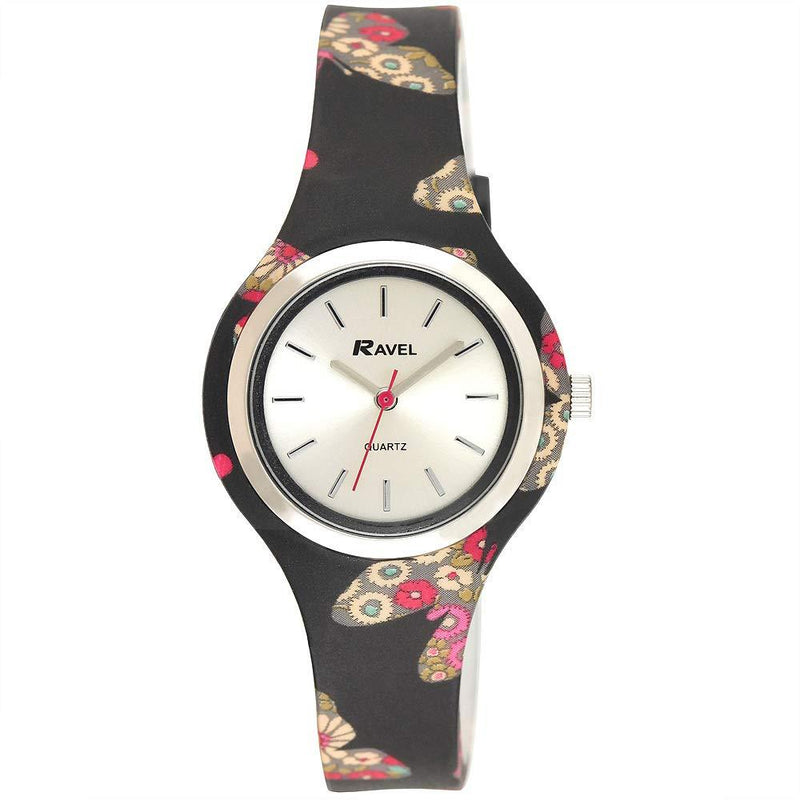 [Australia] - Ravel Women's Quartz Watch with Patterned Silicone Strap Black 